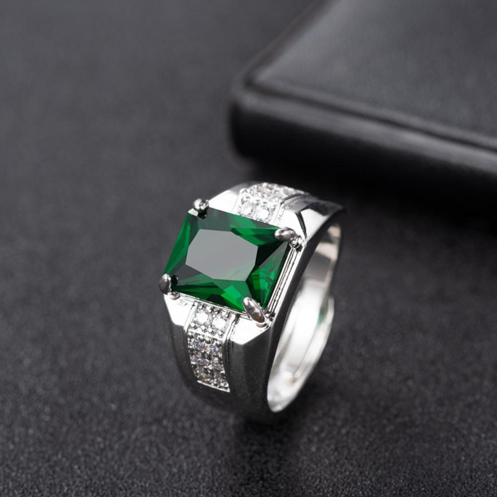 WOSIKATE Vintage Quadratischer Smaragd Zirkonia Edelstein Verstellbarer Ring Für Männer Kupfer Schmuck Geschäft Saphir Ring 6 black