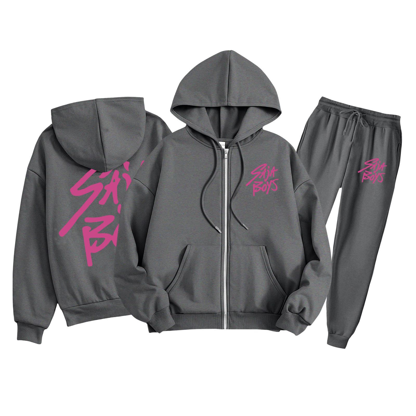 

Детская мода Толстовка с длинным рукавом, на молнии, с капюшоном, спортивные штаны с принтом, комплект толстовки с карманами 120