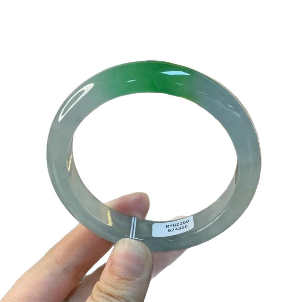Certified Icy Jadeite Bangle with Green on White Burmese Jade
