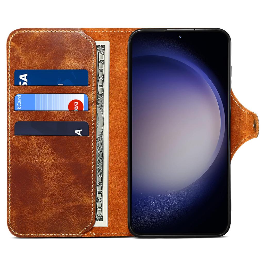 For Samsung Galaxy S24 Case Buckled Genuine Cow Leather+TPU Phone Wallet Cover