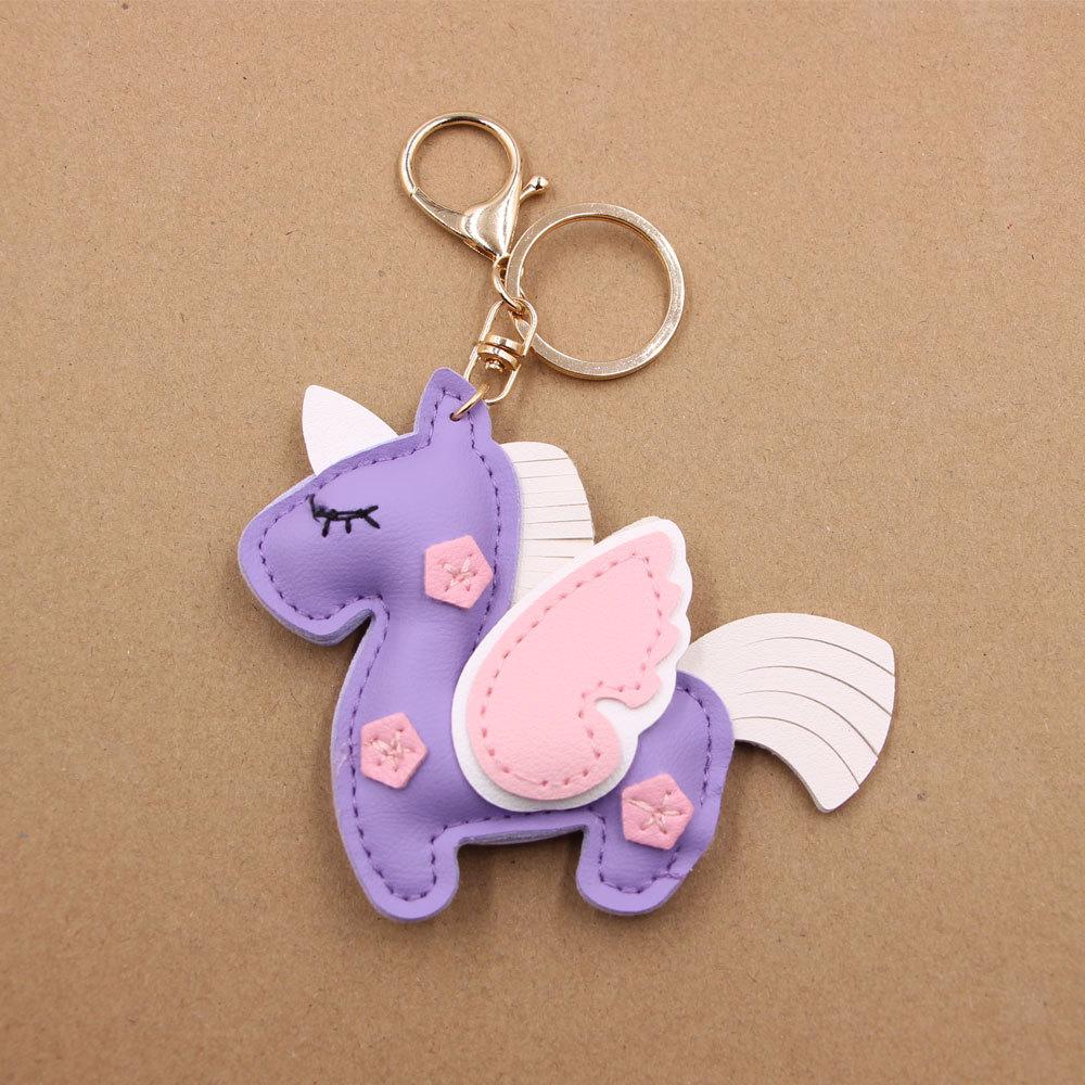 Miniso Cartoon Unicorn Pegasus Faux Leather Keychain/colorful Car Key Charm Cute Style Bag Accessory Gift