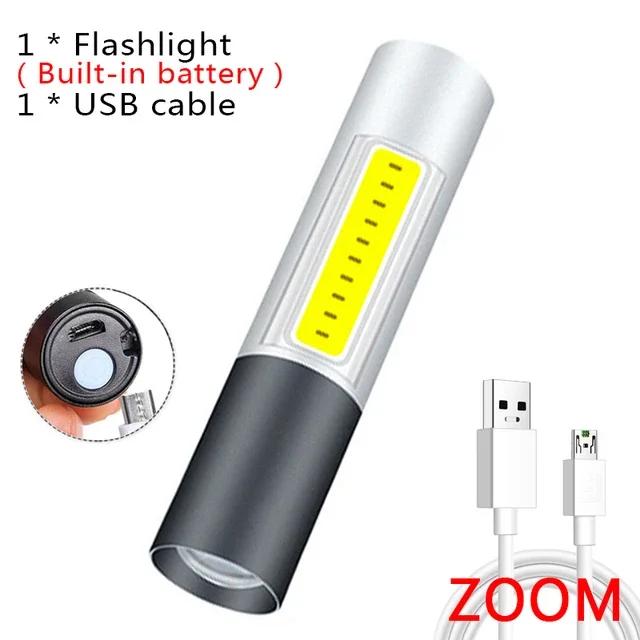Three Eyed Portable Flashlight USB Rechargeable Lamp with Built in Battery LED Torch Waterproof Outdoor Camping MINI Handlights