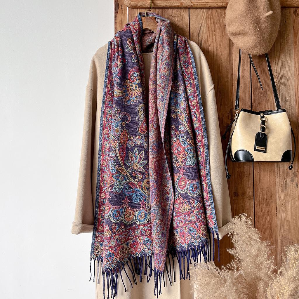 Ethnic Style Wear Shawl Women's Scarf Scarf Jacquard Cashew Fruit Tassel Cotton Women's Long Scarf Shawl Versatile