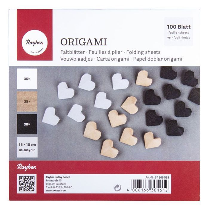 100 feuilles à plier origami 15 x 15 cm - blanc-beige-noir
