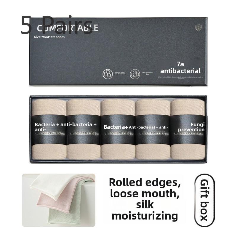 5 Pairs of Female Autumn and Winter Gift Box with Rolled Edge Loose Mouth Boneless Pure Color Simple Tube Pile Socks