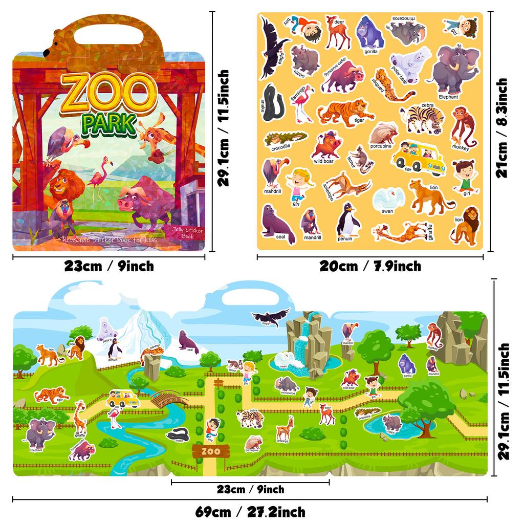 Children's DIY Zoo Animal Cognition Early Teaching Repeated Posting Concentration Cultivation Quiet Book Jelly Sticker Book