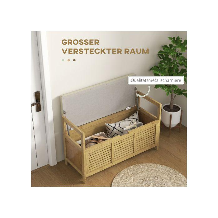 Banc à chaussures - MUVOE - 100 x 40 x 60 cm - Bambou naturel - Couvercle rabattable - Confortable
