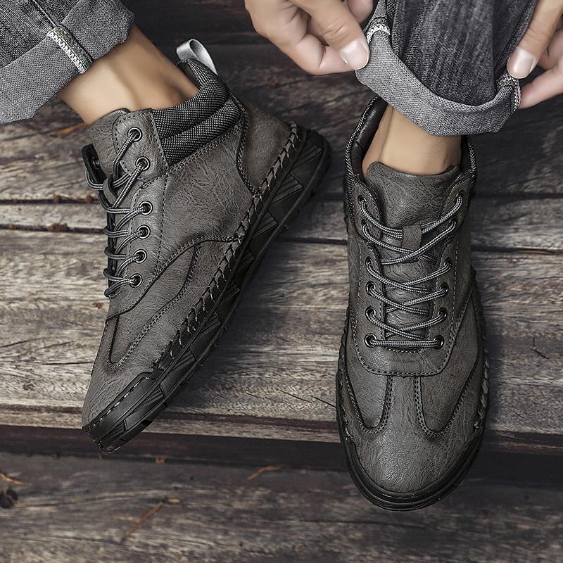 Men's Retro Genuine Leather Large Size Casual Shoes Winter Plus Velvet Warm Ankle Boots Spring and Autumn Men's Mid-cut Short Boots