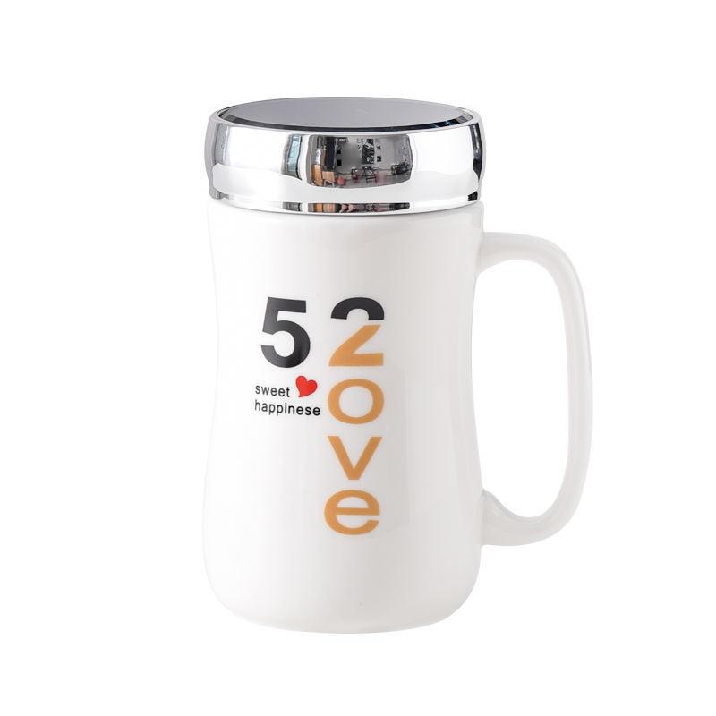 Ceramic Mirror Cup, Creative Couple With Lid, Advertising Promotional Gift Water Cup