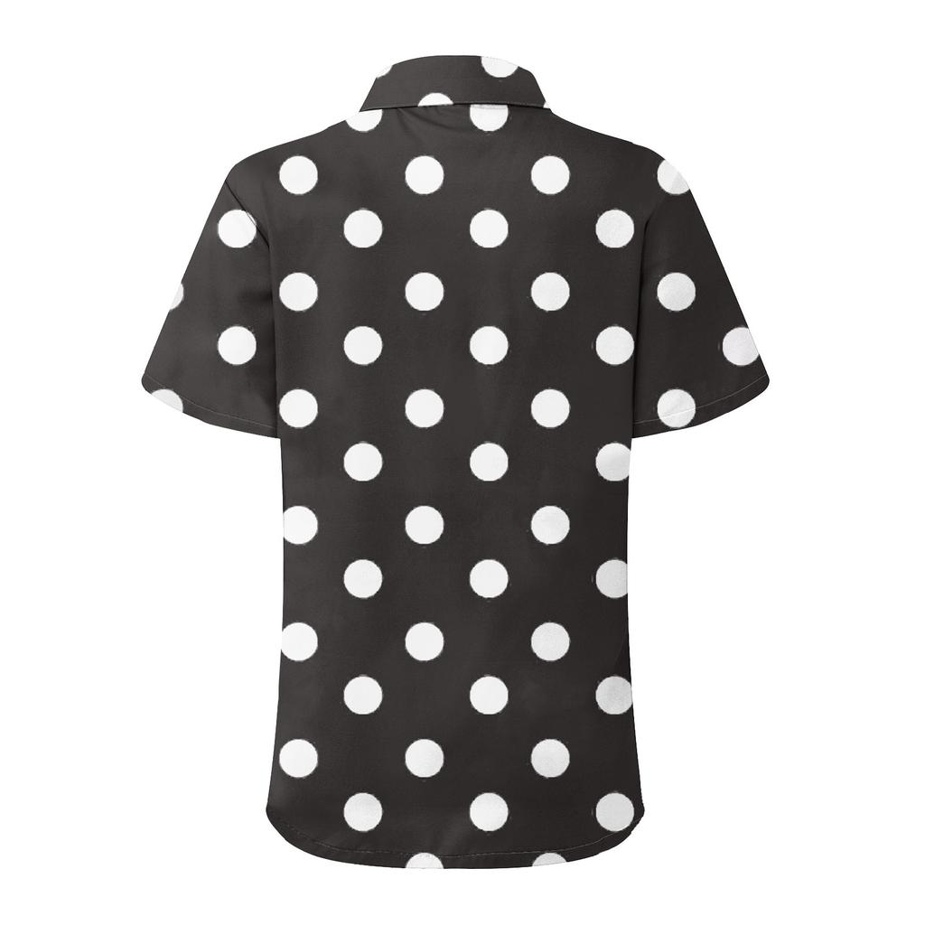 Women's Fashion Casual Short Sleeve Polka Dots Print Buttons Lapel Shirt Top Blouse