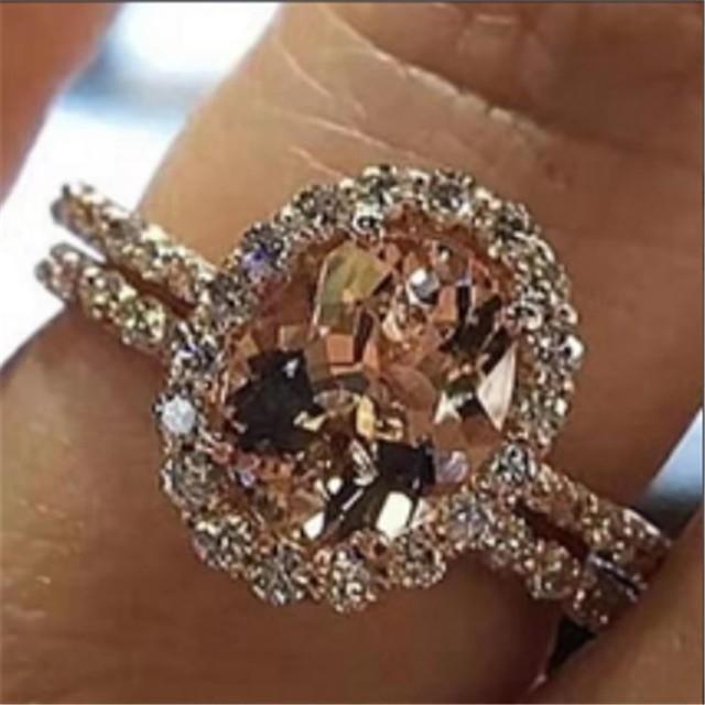 Milangirl Set de inele de nuntă pentru femei, bijuterii de lux cu zirconiu cubic, umplute cu cristale de zirconiu, inele de logodnă