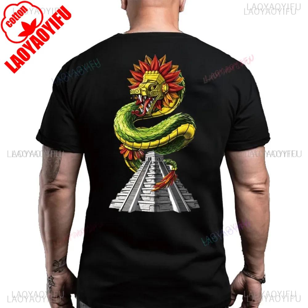 Mictlantecutli God of Death Printed Back Cotton Tshirt for Men Aztecinspired Heritage Tee Lord of The Mictlan Aztec Tops