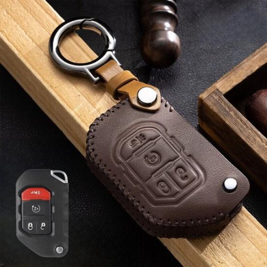 Genuine Leather Car Remote Key Fob Case Cover For Jeep JT Gladiator Wrangler JL