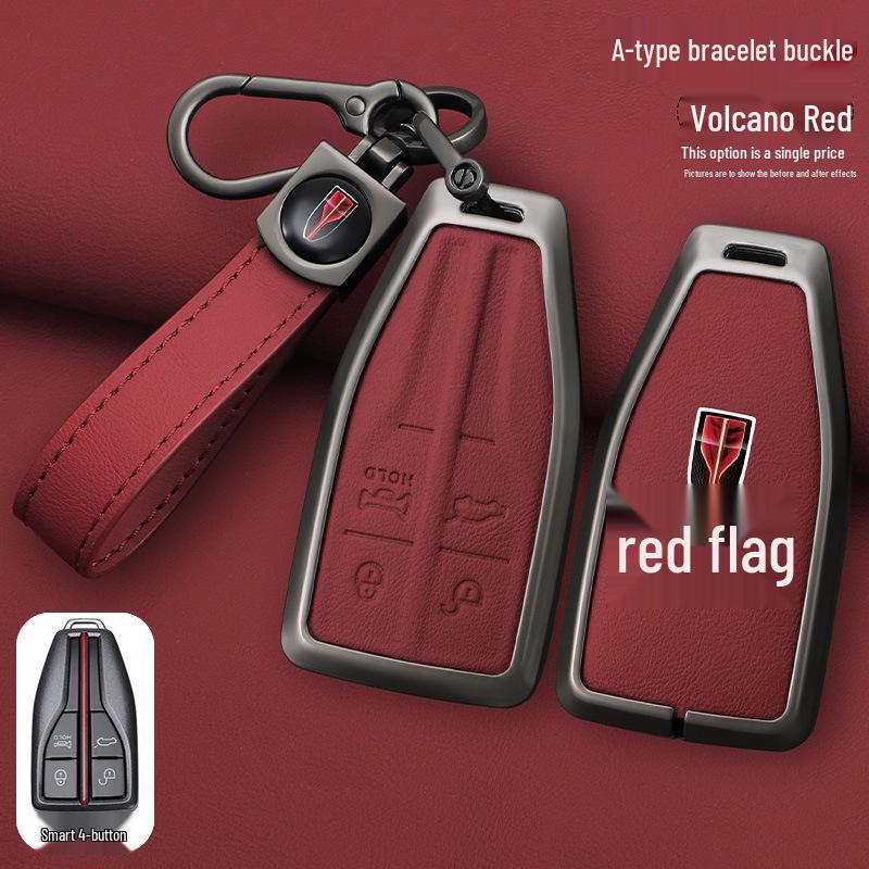 Echtes Leder Schlüsselanhänger für Hongqi H5, FAW HS5, HS7, H9 - High-End Schnallendesign