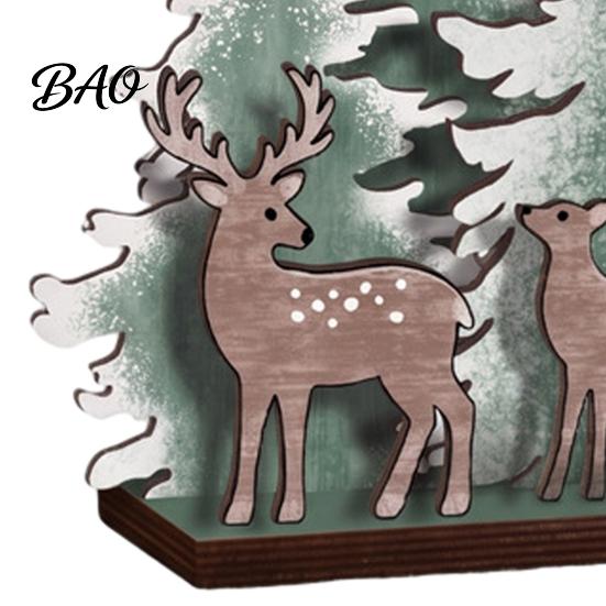 Festive Home Decoration Wooden Christmas Tree Table Decor with LED Light, Rustic Standing Sign Ornament Reindeer Santa Claus for Holiday Tiered Tray,