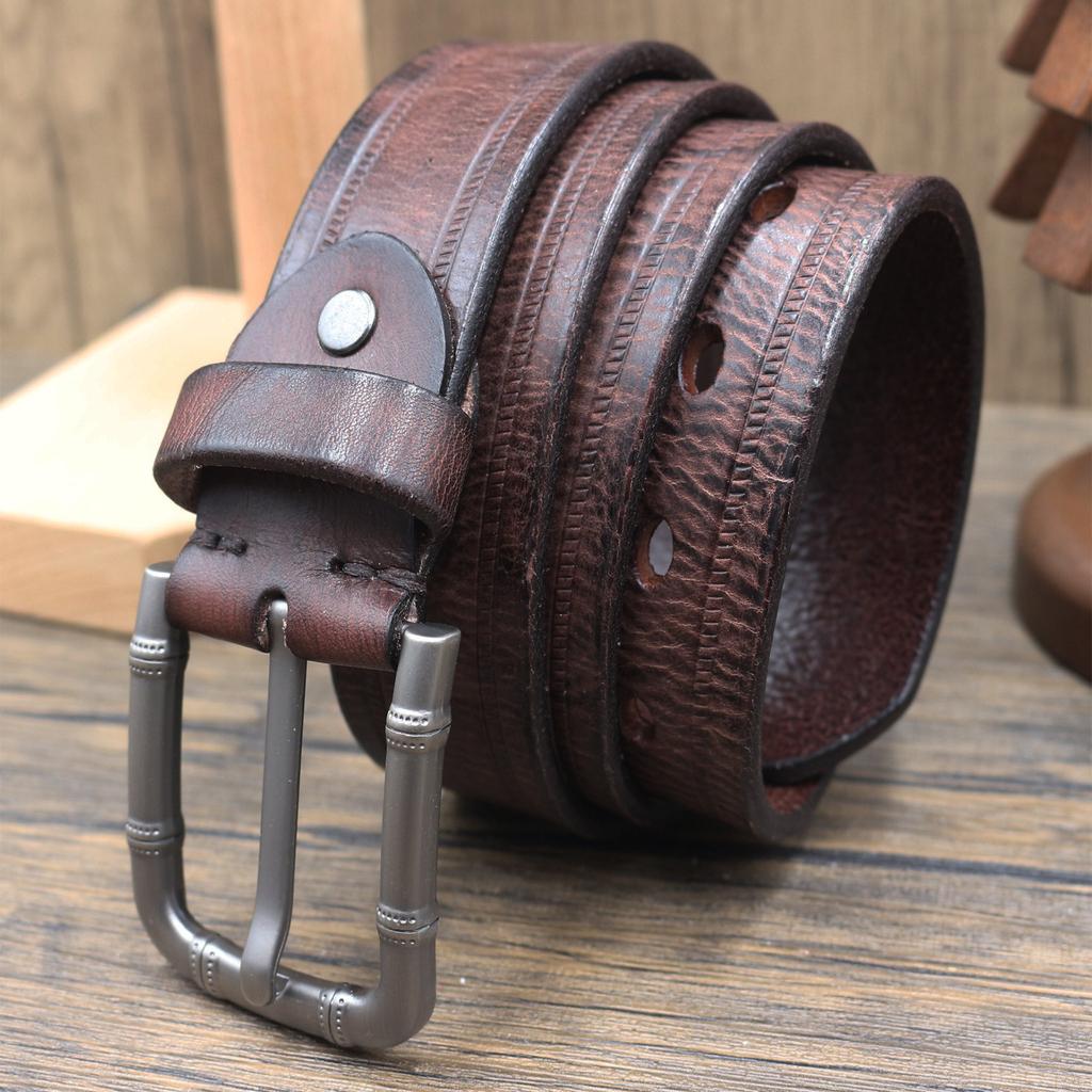 3.8CM Wide-head Layer Cowhide Belt Men's Pin Buckle Genuine Leather Pure Cowhide Retro Business Versatile Casual Pants Belt Trendy