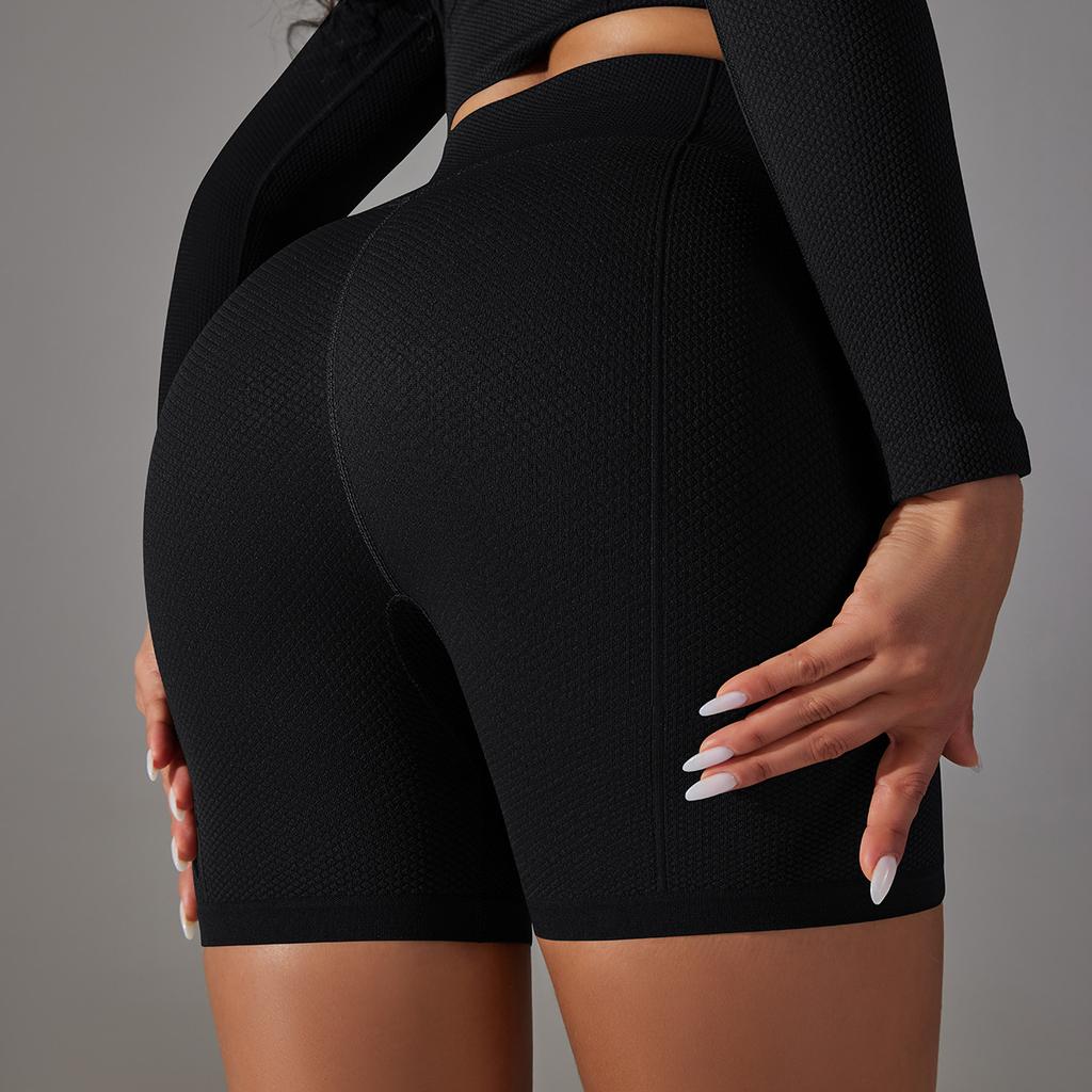 Seamless Solid Color Dot Jacquard High Waisted, Waist Cinching, Hip Lifting Yoga Shorts, Sports Running And Fitness Pants For Women