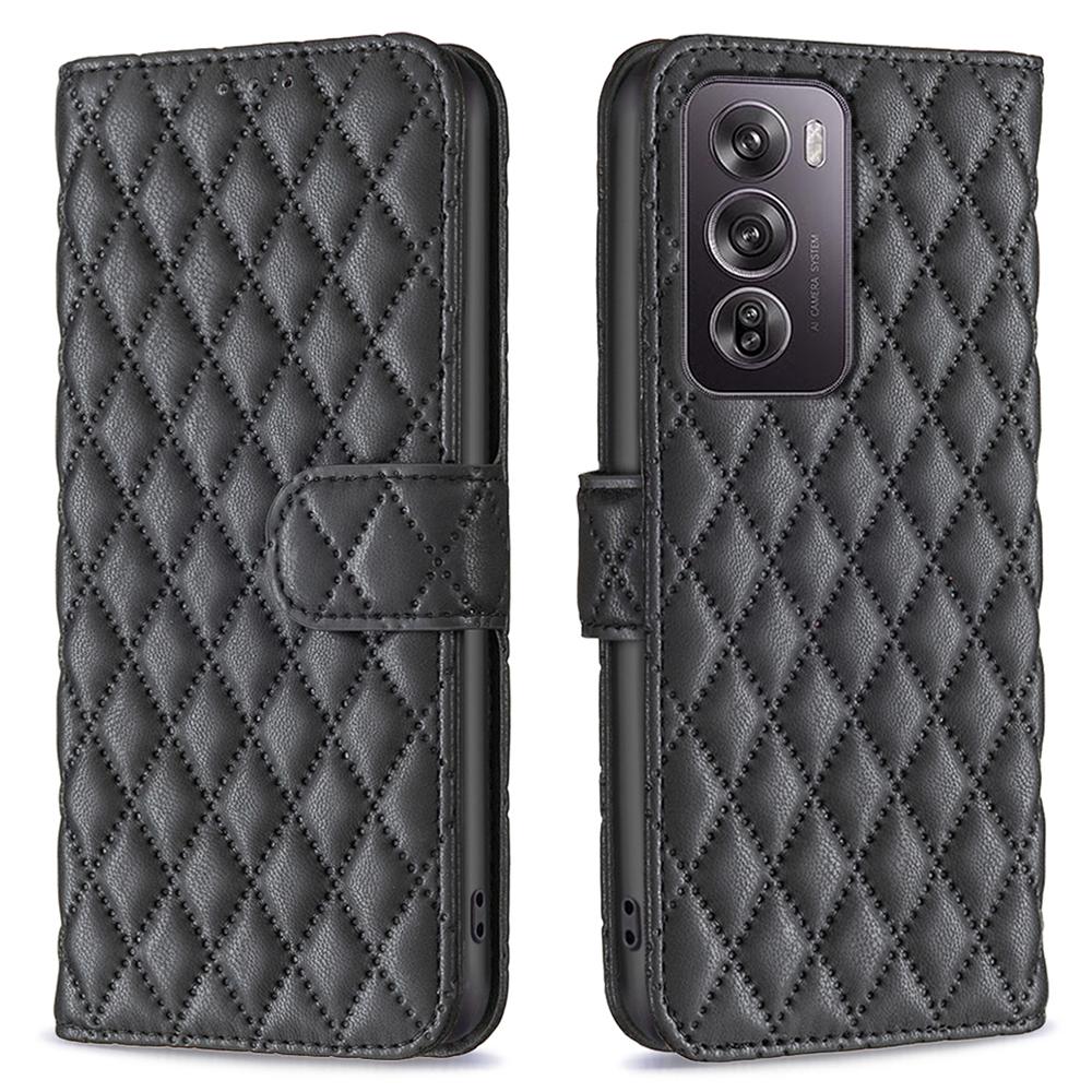 

For Oppo Reno12 Pro 5G (Global) Case Rhombus Imprint Leather Wallet Phone Cover Black