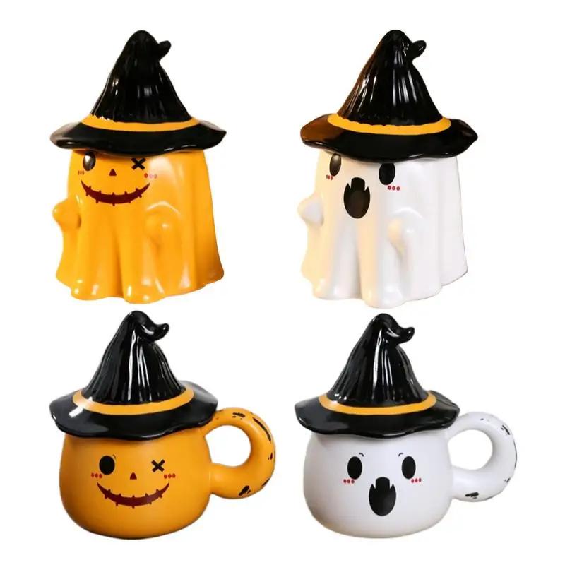 330/480ml Halloween Ghost Elf Mugs 3D Creative Cute Ghost Design with Adorable Pattern Ceramic Coffee Mug with Lid