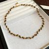 Maillard Tiger Eye Bead Round Pendant Necklace - Retro Casual Style Sweater Chain, Simple and Versatile.
