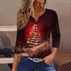 Women's Casual Fashion V-neck Loose Versatile Christmas Print Three-quarter Sleeve Top
