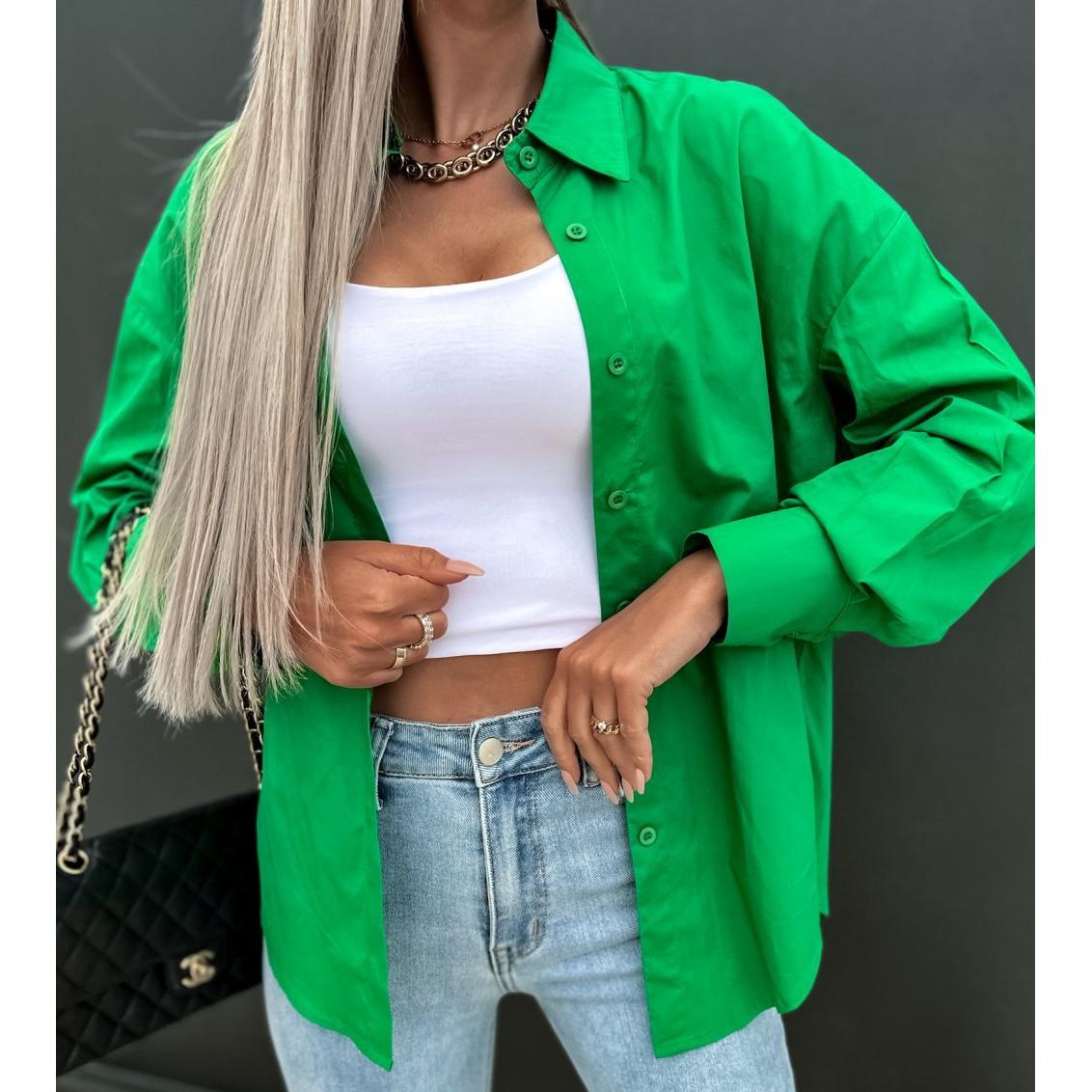 

Женская большая рубашка, однотонная, яркий топ, повседневная футболка, рубашка на пуговицах, женское пальто XXL зелёный