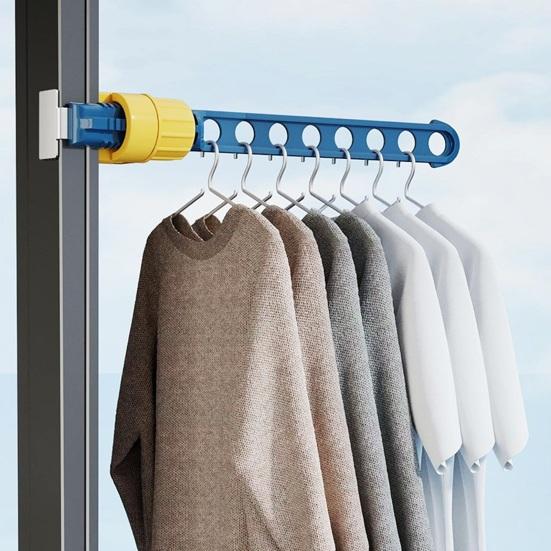 8-Hole Clothes Hanger Rack Window Frame Mount Portable Adjustable Heavy Duty Travel Clothing Drying Holder Organizer
