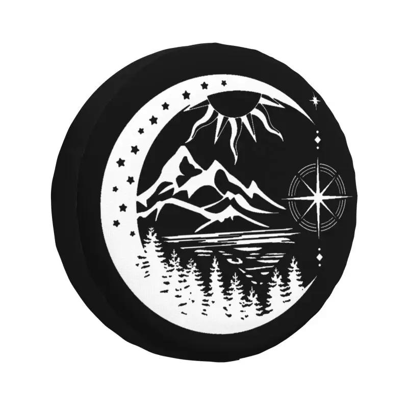 Custom Compass Moon Mountain Spare Tire Cover for Prado Pajero Jeep RV SUV 4WD 4x4 Car Wheel Protector Covers 14" 15" Inch