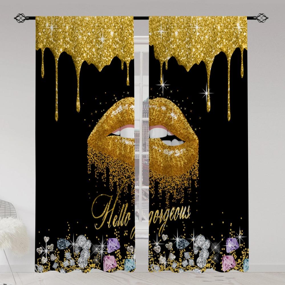 2pcs Shiny Silvery Water Drops Print Rod Pocket Curtains, Semi Blackout Decorative Curtains For Living Room Bedroom Office Home
