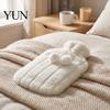 Winter Hot Water Bag 2L Bottle with Plush Cover, Pompom Drawstring Warm Bag, for Hands, Feet, Stomach Lightweight
