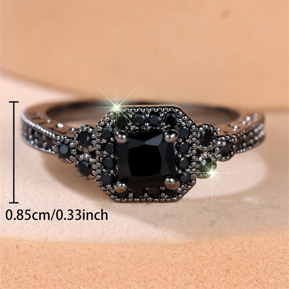 Antique Black Stone Square Zircon Rings For Women Vintage Trendy Black Metal Engagement Ring Wedding Jewelry Mother's Day Gifts