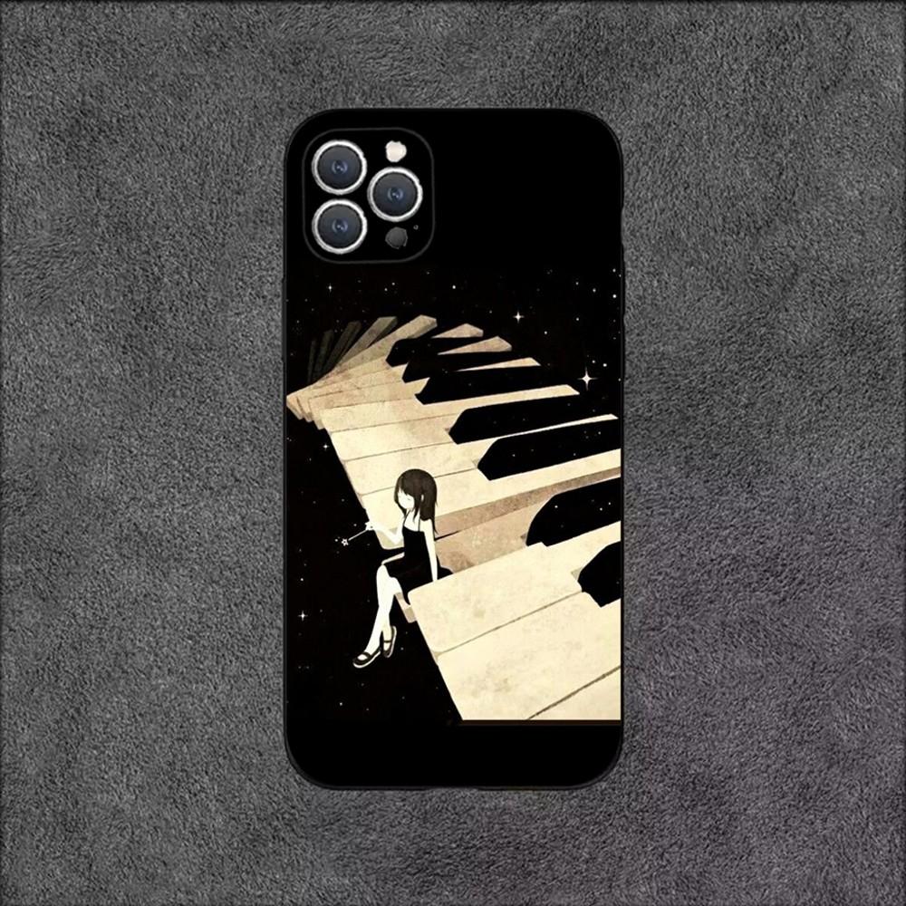 Piano Keys Notes Phone Case For iPhone 16,15,14,13,12,11,Plus,Pro Max,XS,X,XR,SE,Mini,8,7 Soft Silicone Black Cover