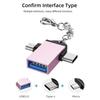 2PCS Aluminium Alloy Shell 2 In 1 OTG Converter USB 3.0 to Micro USB Type C Adapter with Chain for AndroidRose Gold