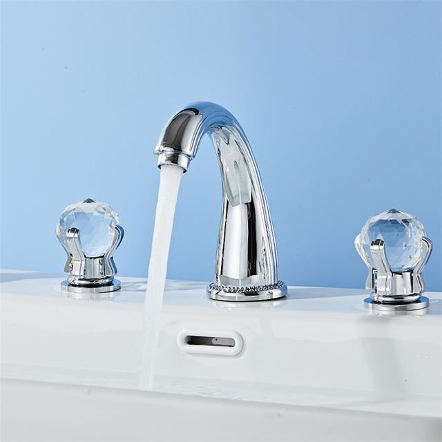 Tuqiu Basin Faucet Gold Bathroom Sink Faucet 3 Hole Widespread Basin Mixer Hot And Cold Brass amd Crystal Water Tap New