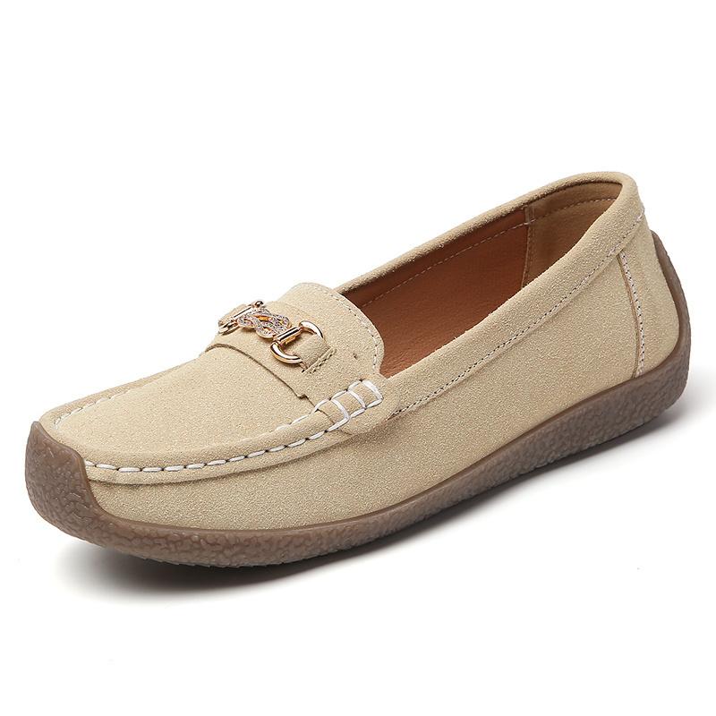 

Pacecraft Shoes Women s Suede Loafers with Metal Buckle, Comfortable Casual Flat Shoes 42 абрикосовый