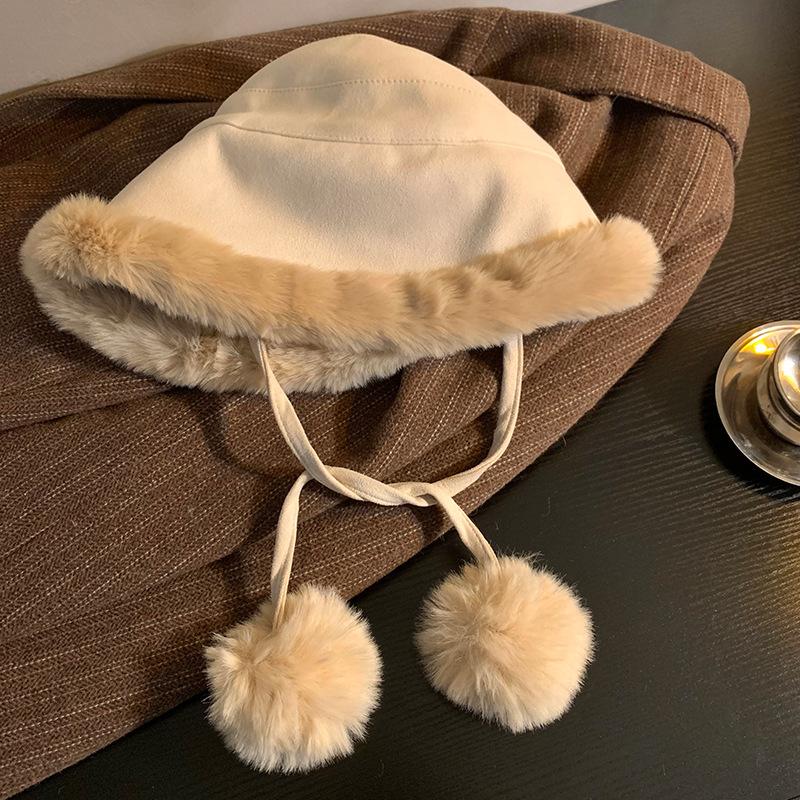 

Plush Fisherman Hat for Women in Autumn and Winter Thickened Hat To Keep Warm Big Head Circumference Face Small Ear Protection Plush Hat M（56-58cm）