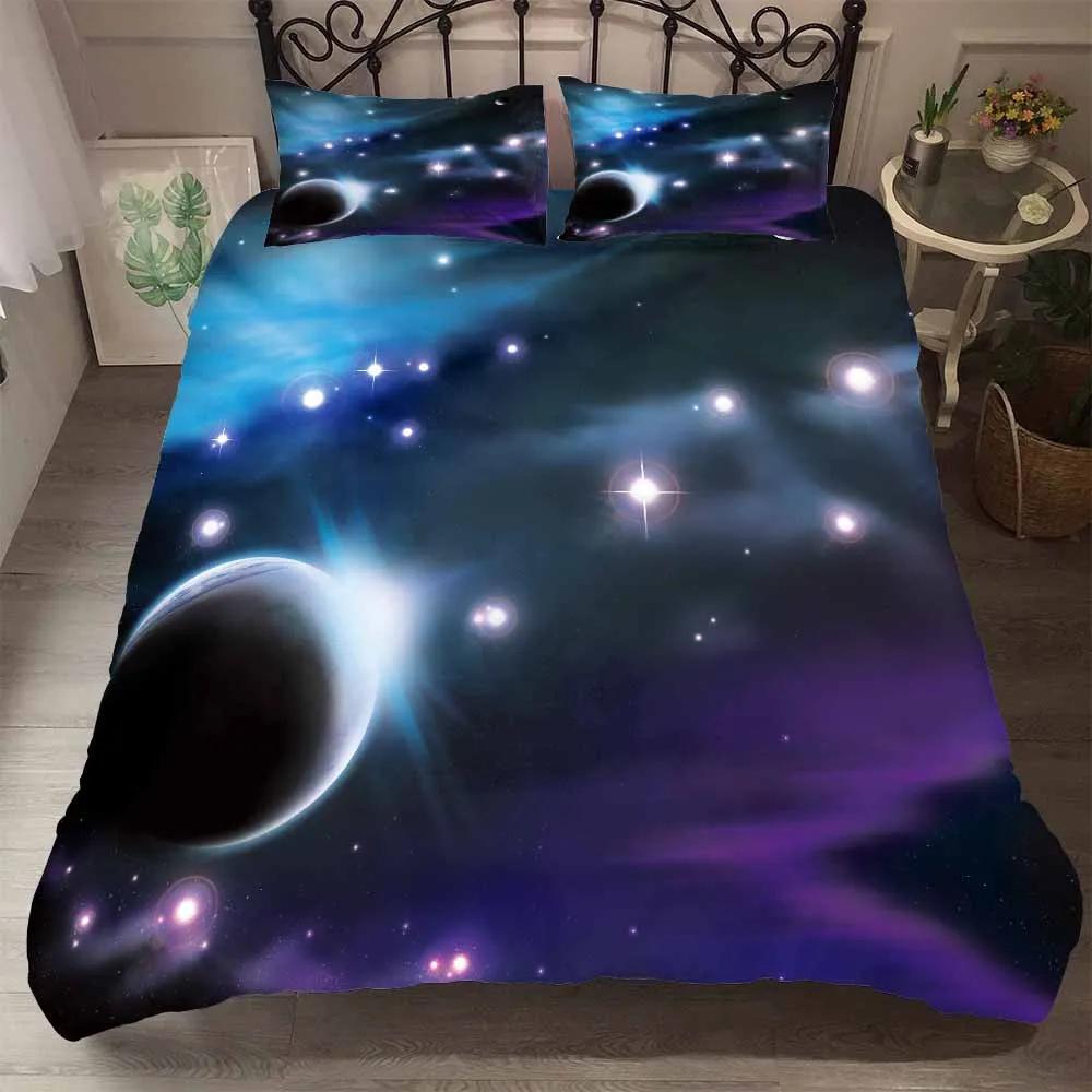 Print Starlight Galaxy Microvezel Dekbedovertrek Met Kussenslopen Sterrenhemel Dekbedovertrek Beddengoedset Dropship Duver Cove Sets EU single(135x200cm)