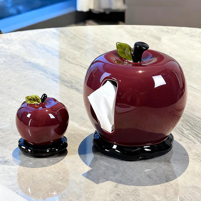 Apple High-End Ceramic Tissue Box for Living Room - Luxury Creative Napkin Holder for Coffee Table Decoration