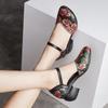 Women Shoes Summer Sandals Genuine Leather 2024 New Fashion Buckle Strap Print Retro Handmade Concise Leisure Ladies Sandals Casual Shoes