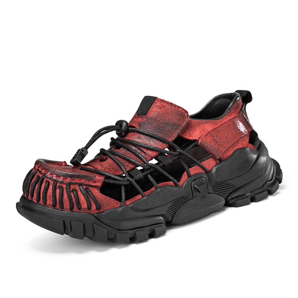 Leather Baotou Beach Sandals Elastic Summer Thick-soled Hollow Men s Shoes Big Head Retro Daddy Outdoor Hiking Wading Shoes 37