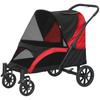 Faltbarer Haustierkinderwagen für mittelgroße Hunde mit vier großen Rädern, stoßdämpfendem Rahmen, Sicherheitsleinen, Bremsen, Rot/Schwarz