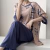 Improved Hanfu cotton and silk pajamas women's spring and summer thin printing can be worn outside loungewear loose high-end cotton silk suit