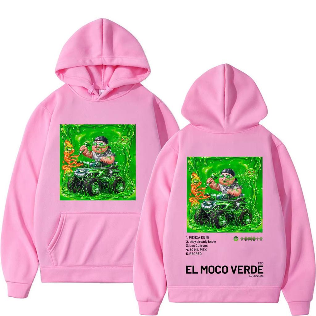 Rapper Feid El Moco Verde Album 2026 Tour Print Hoodies Men Women Hip-hop Pullover Autumn Winter Warm Yet Not Bulky for Autumn & Winter