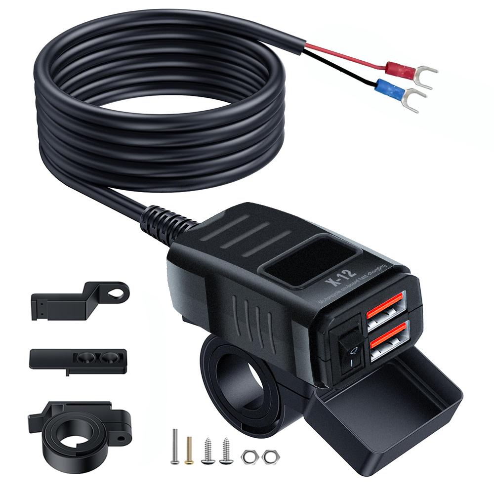 Motorbike Motorcycle Charger Socket Waterproof Power Adapter with Switch Voltmeter Voltage Display PD QC3.0 Fast Charger