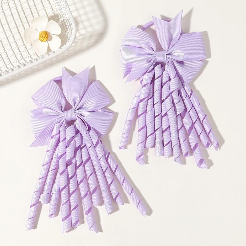 Ribbon-Tassel Hairbands Popular Sweet Cute Rainbow Curly Ribbon Double Ponytail Holder Baby Girls Rubber Bands Hair Accessories