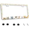 Personalized License Plate Frame Stainless Steel Cute Cat Flower Car License Plate Accessory Decorative 2 Holes and Screws Fits US Standard License