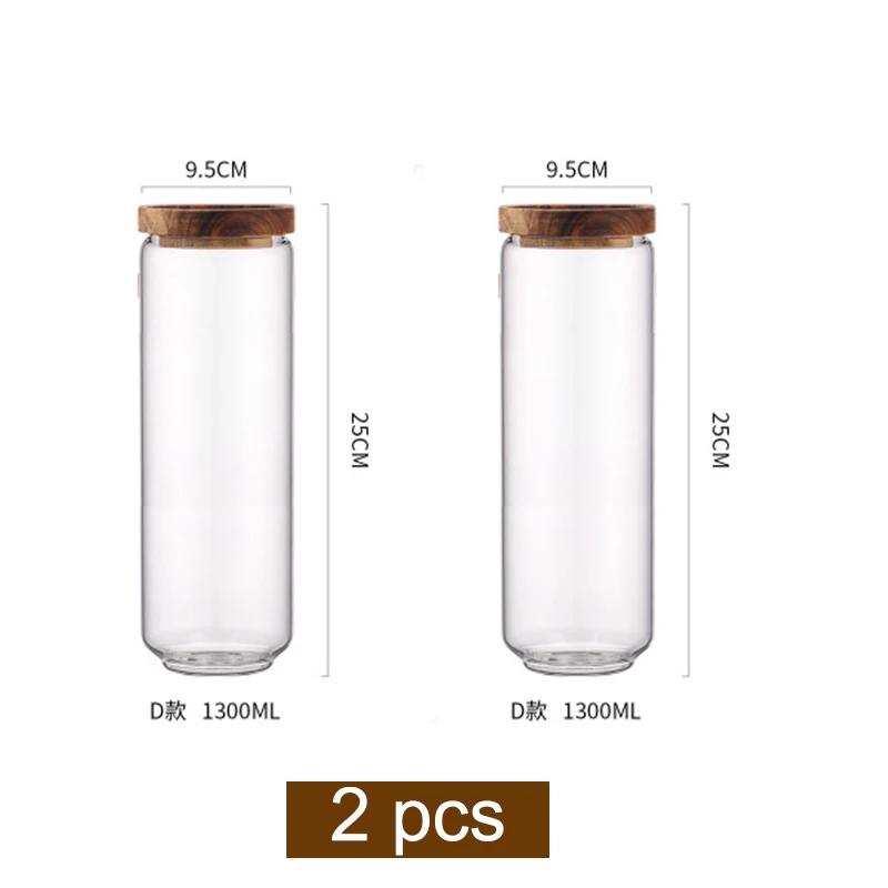 Wood Lid Glass Airtight Canister Kitchen Storage Bottles Jar Sealed Food Container Tea Coffee Beans Grains Candy Jars Containers