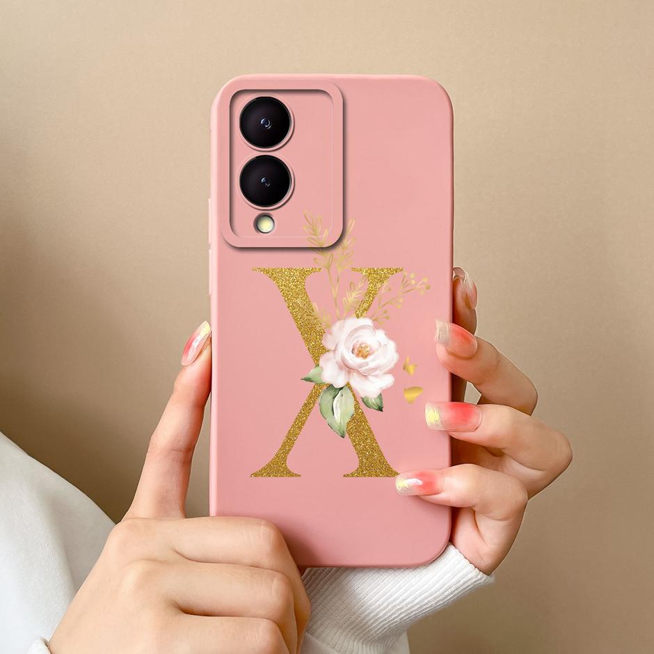 Case For VIVO Y17S 4G A To Z Cute Flower Letter Pattern Smooth Liquid Silicone Shell For VIVOY17S Y17s 4G Fashion Couple Fundas