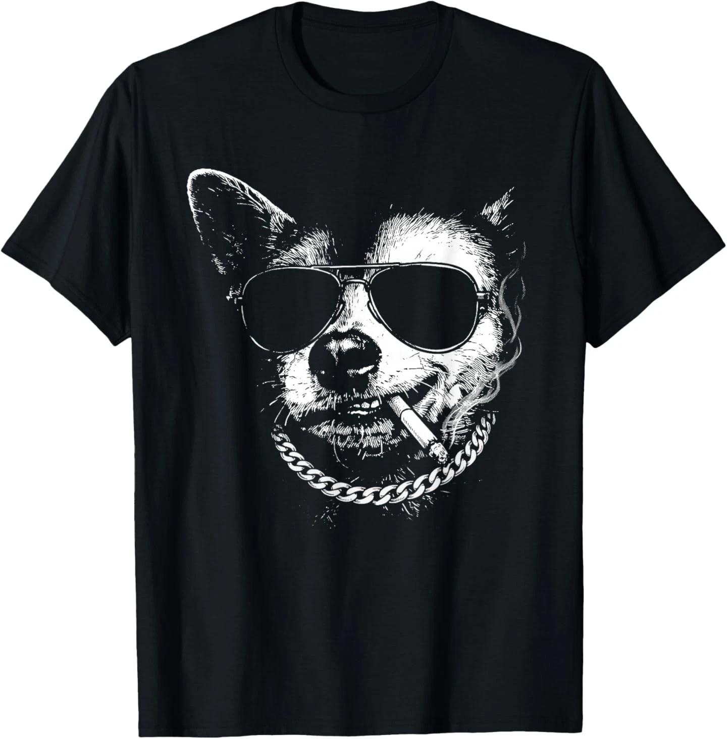 Gangster Chihuahua Smoking Cigarette Funny Meme T-Shirt S