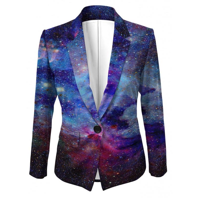 Womens Gradient Starry Sky Print Blazer Slim Fit Business Casual Jacket With Notched Lapel Single Button